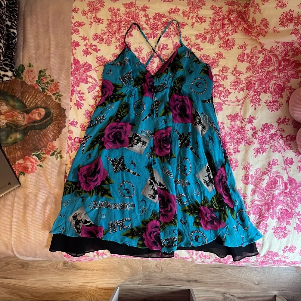Betsey Johnson Blue and Pink Floral Dress - Picture 1 of 6